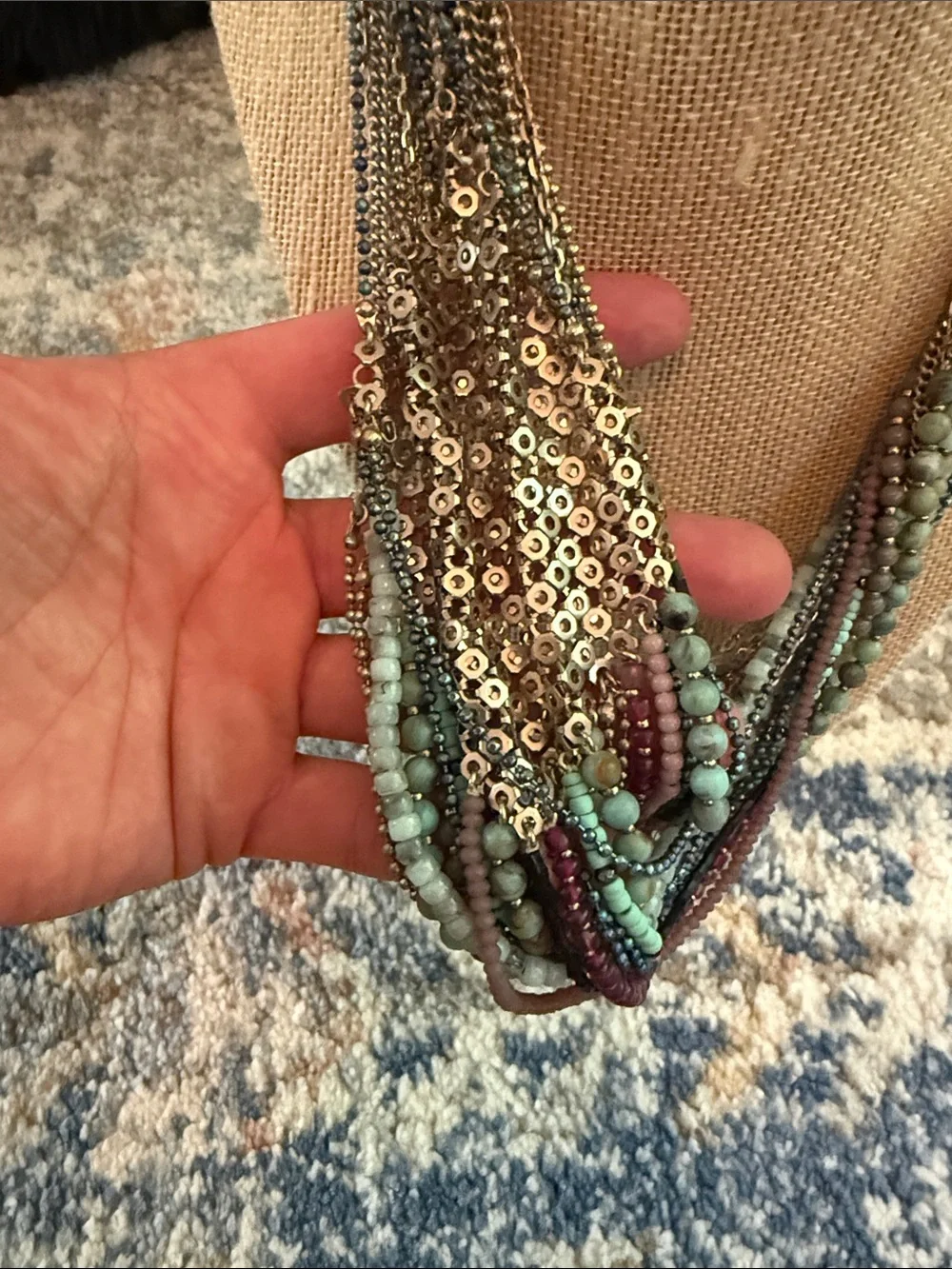 Stella & Dot Multistrand Beaded Necklace in Mint, Teal & Rose